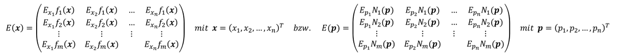Elastizitätsmatrix Elastizitätsmatrix mehrerer Nachfragefunktionen