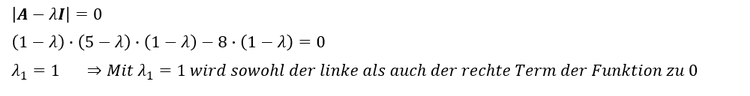 Nullsetzen des charakteristischen Polynoms der 3x3-Ausgangsmatrix