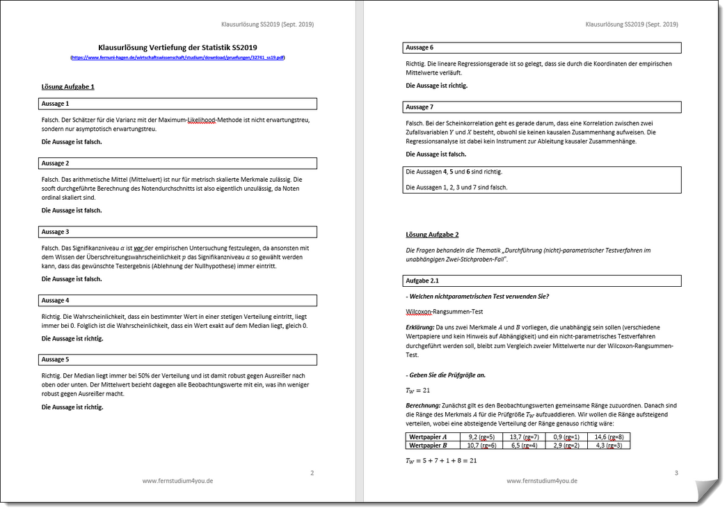 Klausurlösung Vertiefung Statistik WS2013-SS2019 - Fernuni Hagen